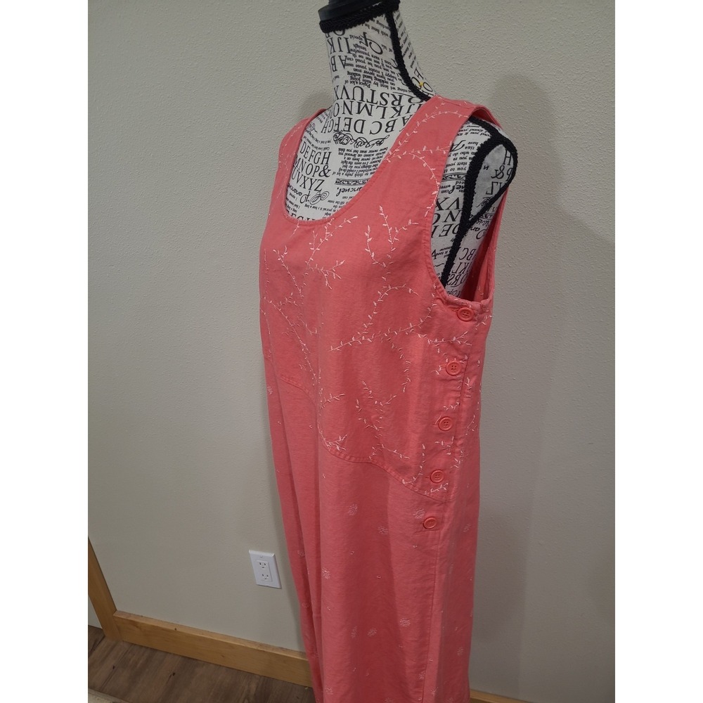 Denim & Co. Coral Linen Blend Embroidery Midi Dress Modest Women SZ M casual - Picture 3 of 12